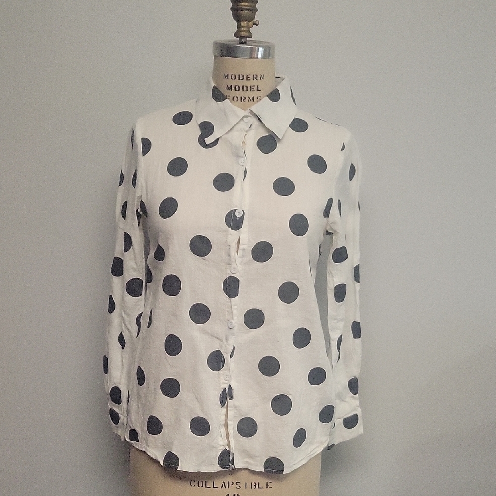 MISSLOOK Black and White Polka Dot Button Down Shirt